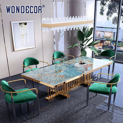 Hotel Luxury Furniture Art Marble Countertop Kitchen Table Stainless Steel Gold Plated