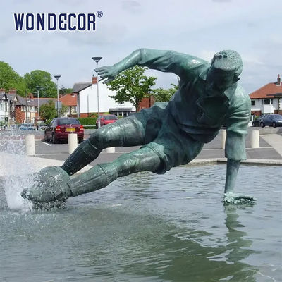 Brown Customized Soccer Player Bronze Statue For Outdoor Plaza