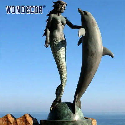 Custom Outdoor Decoration Famous Life Size Bronze Mermaid Dolphins Statue