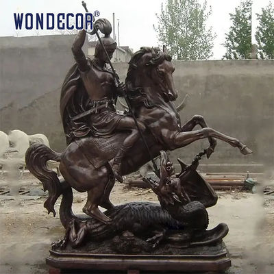 Custom Casting Bronze Statue St George Slew Dragon Sculpture For Garden Decoration