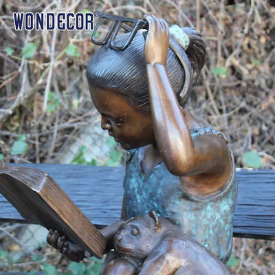 Custom Life Size A bronze statue of a girl sitting on a bench reading a book