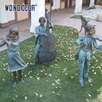 Custom Life Size Bronze statues of partners playing instruments together
