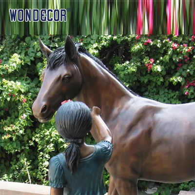 Custom Life Size A Bronze Statue Of A Girl Playing With Her Horse Friend