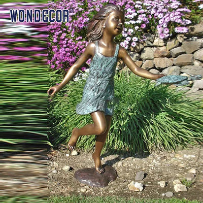 Custom Life Size A bronze statue of a girl playing in the garden