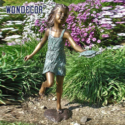Custom Life Size A bronze statue of a girl playing in the garden
