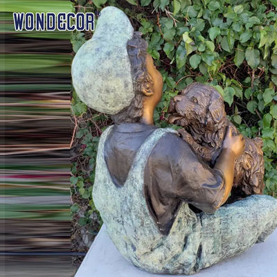 Custom Life Size A Bronze Statue Of A Young Man Playing With His Dog