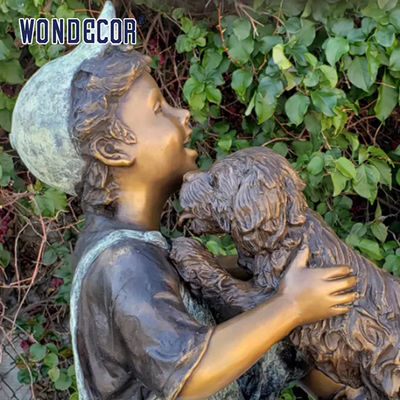 Custom Life Size A Bronze Statue Of A Young Man Playing With His Dog