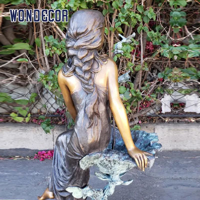 Customized Garden Decoration Life Size Bronze Statue Of A Girl Sitting On Waves