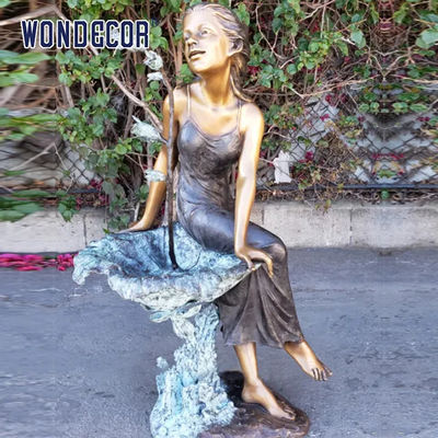Customized Garden Decoration Life Size Bronze Statue Of A Girl Sitting On Waves