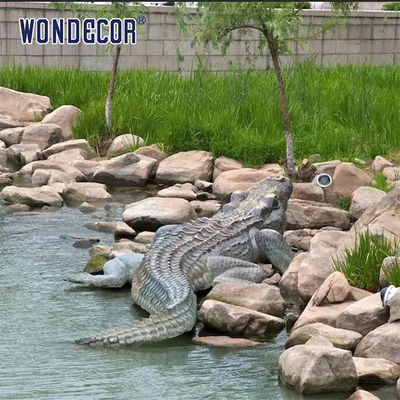Large outdoor decorative cast bronze metal crocodile sculpture