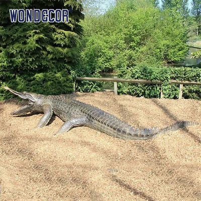 Large outdoor decorative cast bronze metal crocodile sculpture