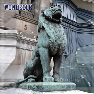 Outdoor Square Large Metal Animal Decoration Bronze Sitting Lion Statue