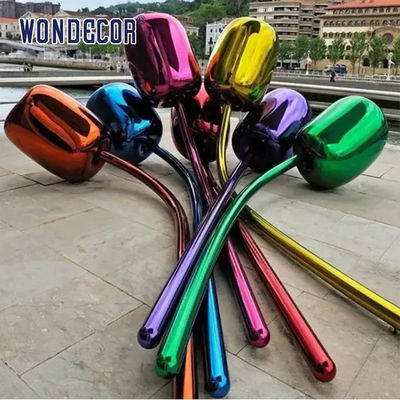 Modern Outdoor Abstract Flower Forged Metal Sculpture Stainless Steel