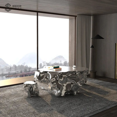 Abstract Modern 1.2m Luxury Furniture Art Stainless Steel Taihu Stone Table