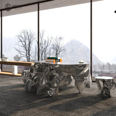 Abstract Modern 1.2m Luxury Furniture Art Stainless Steel Taihu Stone Table