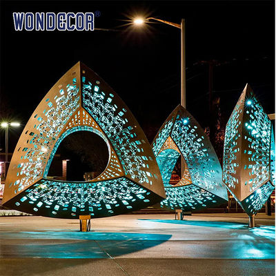 Customized Polished Stainless Steel Sculpture Triangle Hollow Geometry