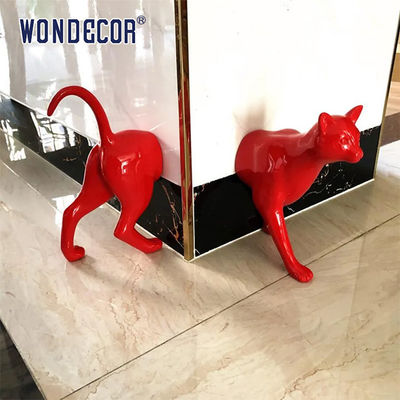 Geometric Cat Stainless Steel Modern Sculpture Passing Through Wall