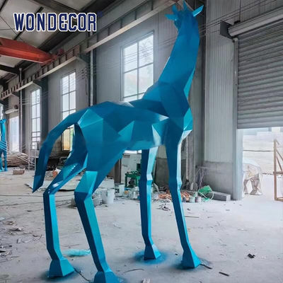Intricate Forged Metal Sculpture Geometric Giraffe