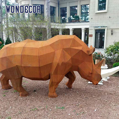 Large Park Forged Metal Sculpture Geometric Animal Rhinoceros
