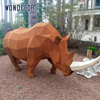 Large Park Forged Metal Sculpture Geometric Animal Rhinoceros