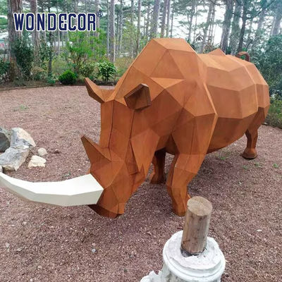 Large Park Forged Metal Sculpture Geometric Animal Rhinoceros