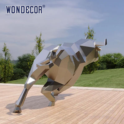 Outdoor Large Mirror Stainless Steel Sculpture Geometric Animal Art Cow