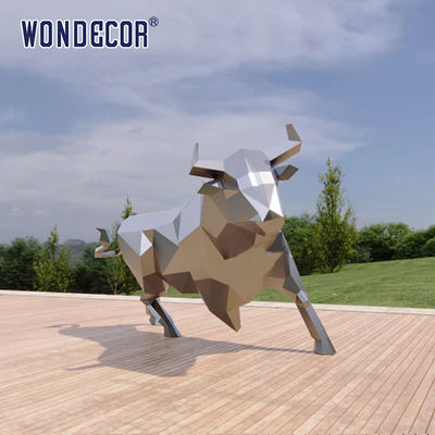 Outdoor Large Mirror Stainless Steel Sculpture Geometric Animal Art Cow