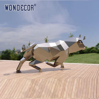 Outdoor Large Mirror Stainless Steel Sculpture Geometric Animal Art Cow