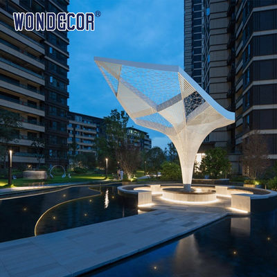 Large Forged Metal Sculpture Geometric Hollow Pavilion