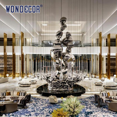 Large Forged Metal Sculpture Water Droplets And Splashes In Hotel Lobby