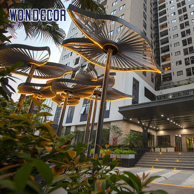 Large Stainless Steel Outdoor Sculpture Geometric Leaf Shaped Pavilion In Courtyard Square