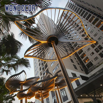 Large Stainless Steel Outdoor Sculpture Geometric Leaf Shaped Pavilion In Courtyard Square