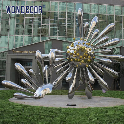 Large scale art blooming flower stainless steel sculpture in the square
