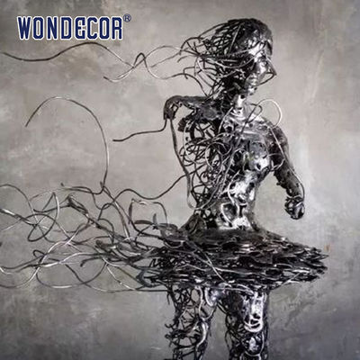 Large metal art decoration abstract hollow silk thread ballet dancer copper sculpture