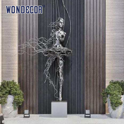 Large metal art decoration abstract hollow silk thread ballet dancer copper sculpture