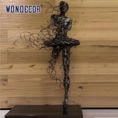 Large metal art decoration abstract hollow silk thread ballet dancer copper sculpture