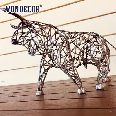 Large outdoor animal art decoration abstract hollow buffalo stainless steel sculpture