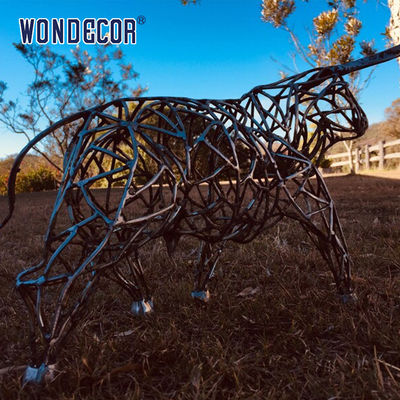 Large outdoor animal art decoration abstract hollow buffalo stainless steel sculpture