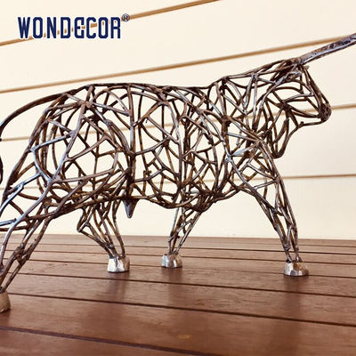 Large outdoor animal art decoration abstract hollow buffalo stainless steel sculpture