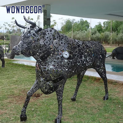 Outdoor animal art decoration abstract hollow parts assembly bison stainless steel sculpture