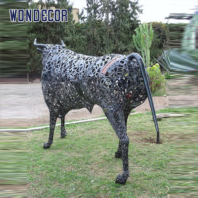 Outdoor animal art decoration abstract hollow parts assembly bison stainless steel sculpture
