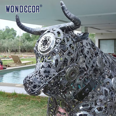 Outdoor animal art decoration abstract hollow parts assembly bison stainless steel sculpture