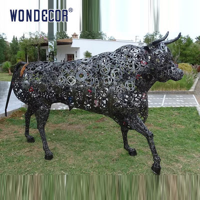 Outdoor animal art decoration abstract hollow parts assembly bison stainless steel sculpture