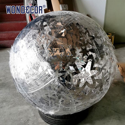 Large outdoor metal art flower hollow ball stainless steel sculpture