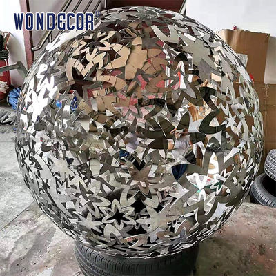 Large outdoor metal art flower hollow ball stainless steel sculpture