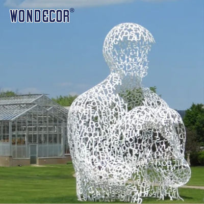 Outdoor large hollow metal art sitting person stainless steel sculpture