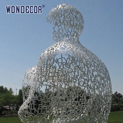 Outdoor large hollow metal art sitting person stainless steel sculpture