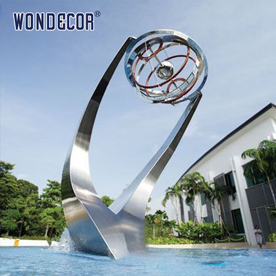 Large LED Modern Outdoor Fountain Stainless Steel Sculpture With Globe
