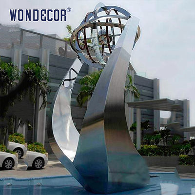 Large LED Modern Outdoor Fountain Stainless Steel Sculpture With Globe