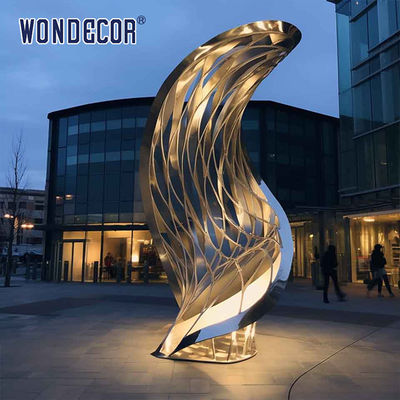 Modern Garden Mirror Metal Ribbon Art LED Light Stainless Steel Sculpture